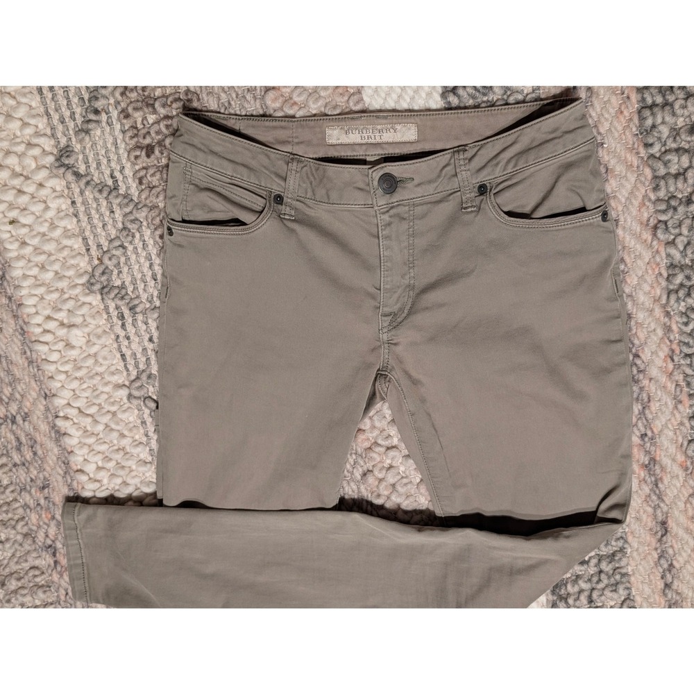 Burberry Brit Skinny Low-Rise Pants Taupe Olive Green Size 29 Stretch Chino